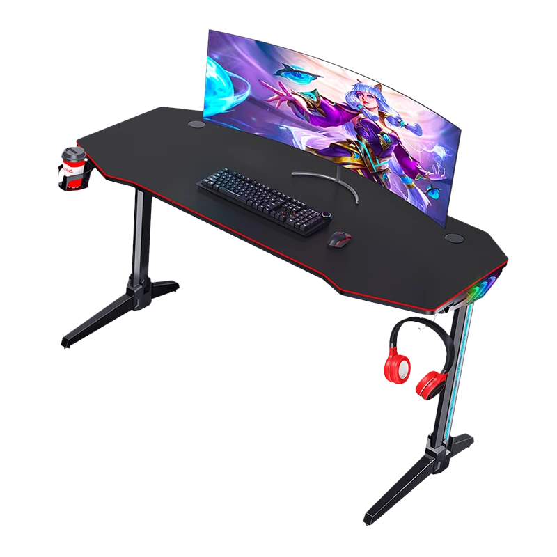 Escritorio de juegos de fibra de carbono en forma de L LY140 - Desktop LED RGB (negro) para jugadores 1