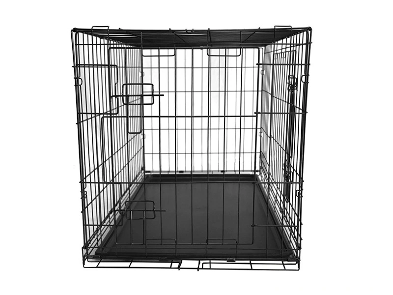 ホット販売ブラックスチールワイヤーメッシュ犬箱ヘビーデューティペット犬ケージトレイ付き 1