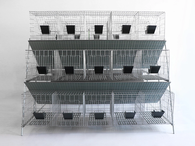 Cage commerciale étagée pour lapin d'engraissement, galvanisée à chaud, à trois couches, 30 positions 1