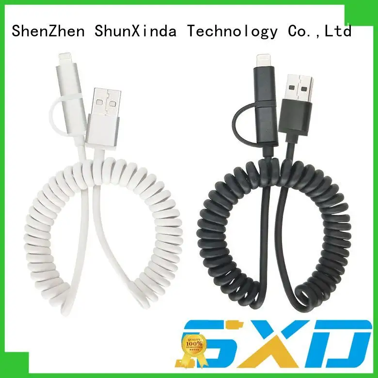 PU spring coiled 2 in 1 usb cable micro 8 pin charging sync data usb cable for iphone android SXD108 1