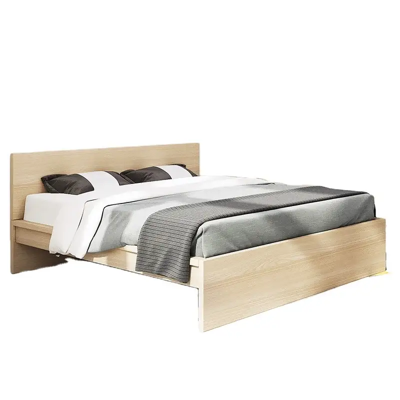 Cheap Price Simple Design Bedroom Furniture Storage Double Wood Bed 1