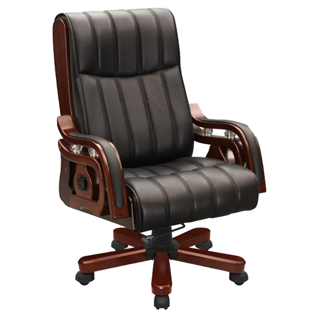 Silla de oficina Boss de cuero genuino Artesanías de madera hábiles 1