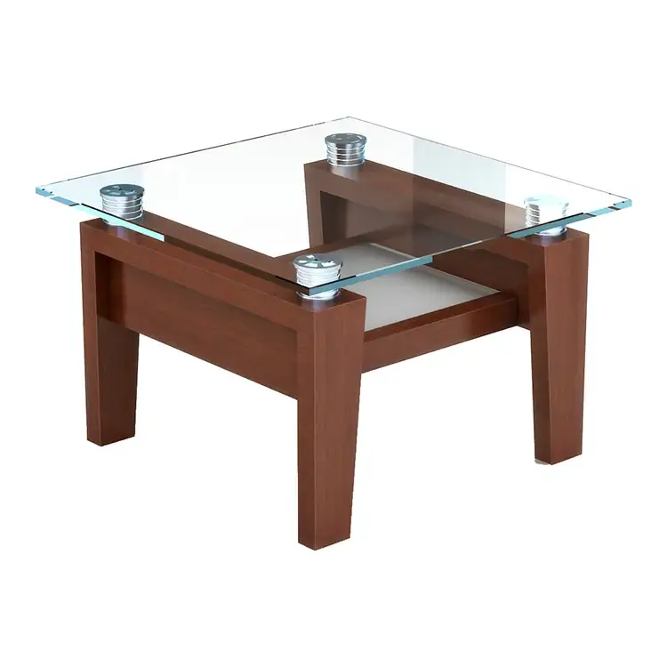 Bon prix petite surface en verre & pieds en bois table basse table d'appoint 1