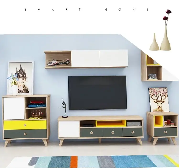 Soporte de TV de madera simple moderno con cajón de gabinete para muebles de sala de estar 1