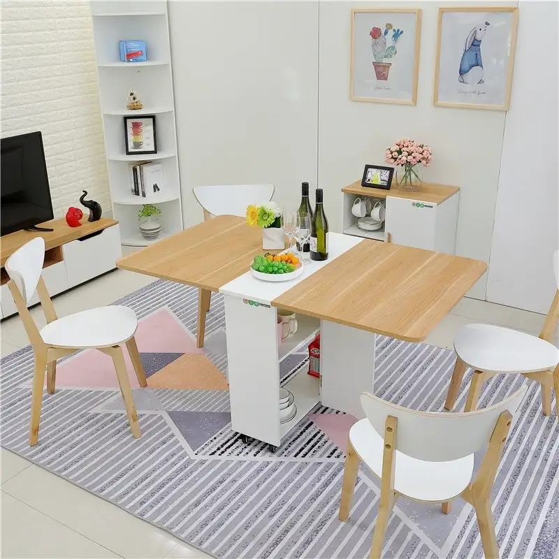 Tavolo da pranzo pieghevole in legno dal nuovo design intelligente con spazio per riporre i mobili della sala da pranzo 1