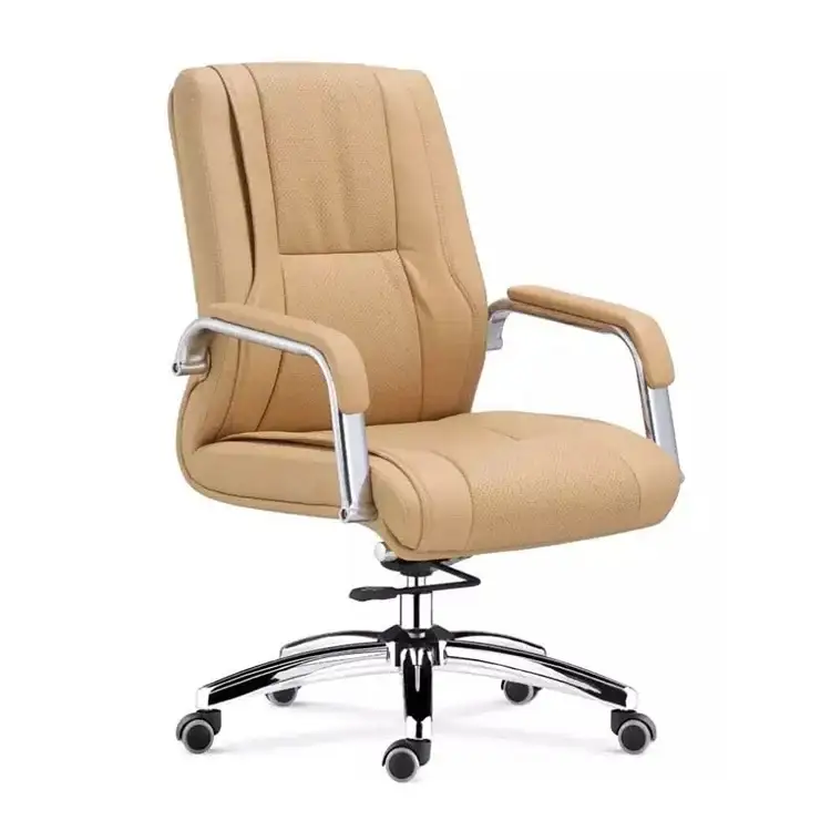 Silla cómoda de oficina trasera de malla ajustable de cuero con marco de acero inoxidable, silla giratoria barata 1