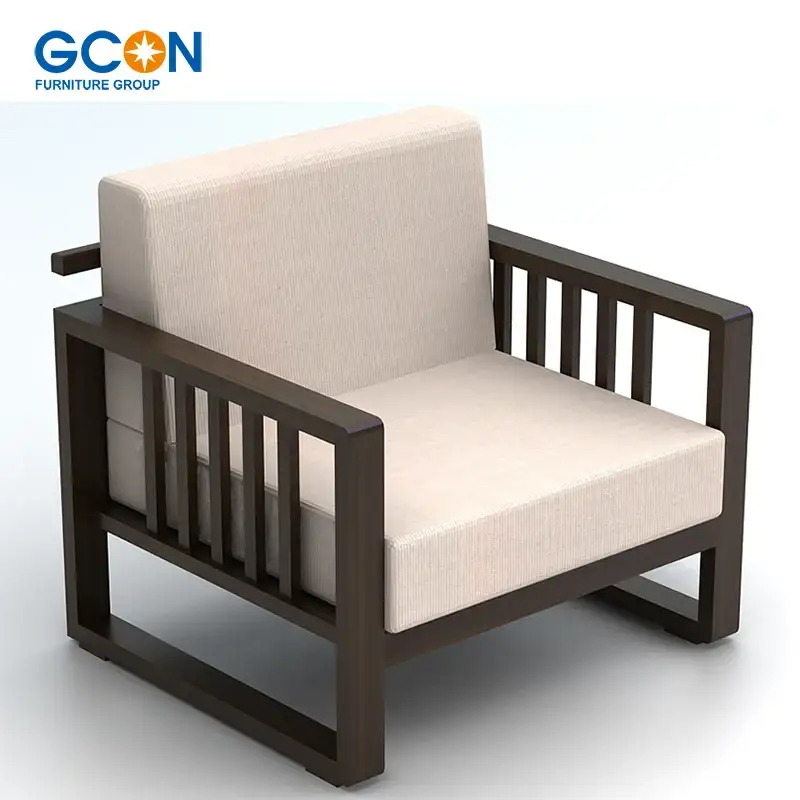 Perabot Pejabat Mewah Bingkai Kayu Kerusi Berlengan Set Sofa Kulit Tiruan 1