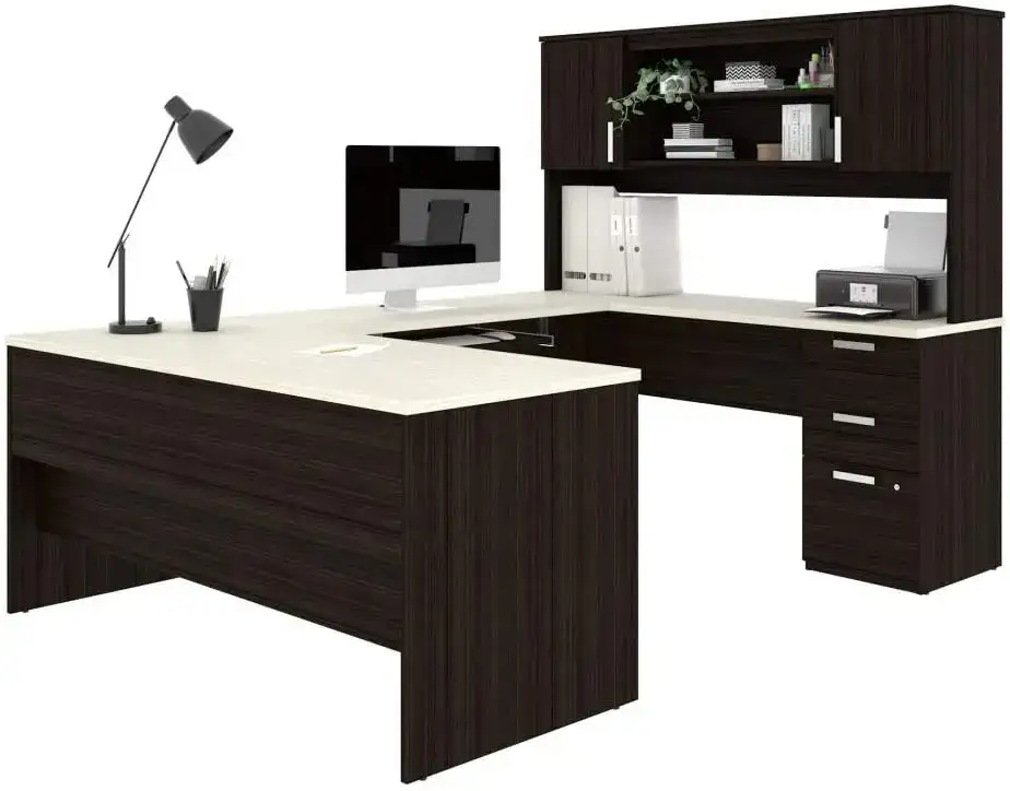 Modern Executive Computer Desk With Pedestal And Hutch 1