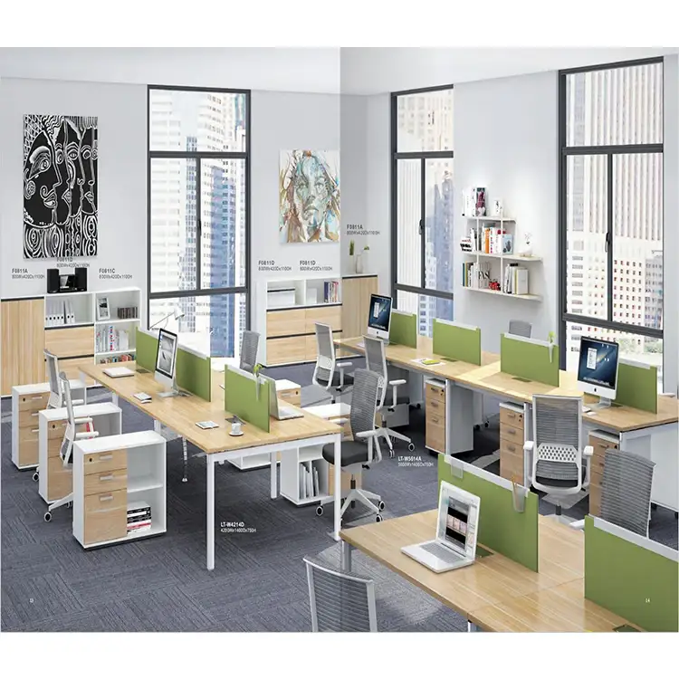Bureau de bureau avec plateau en bois, poste de travail informatique pour centre d'appels 1