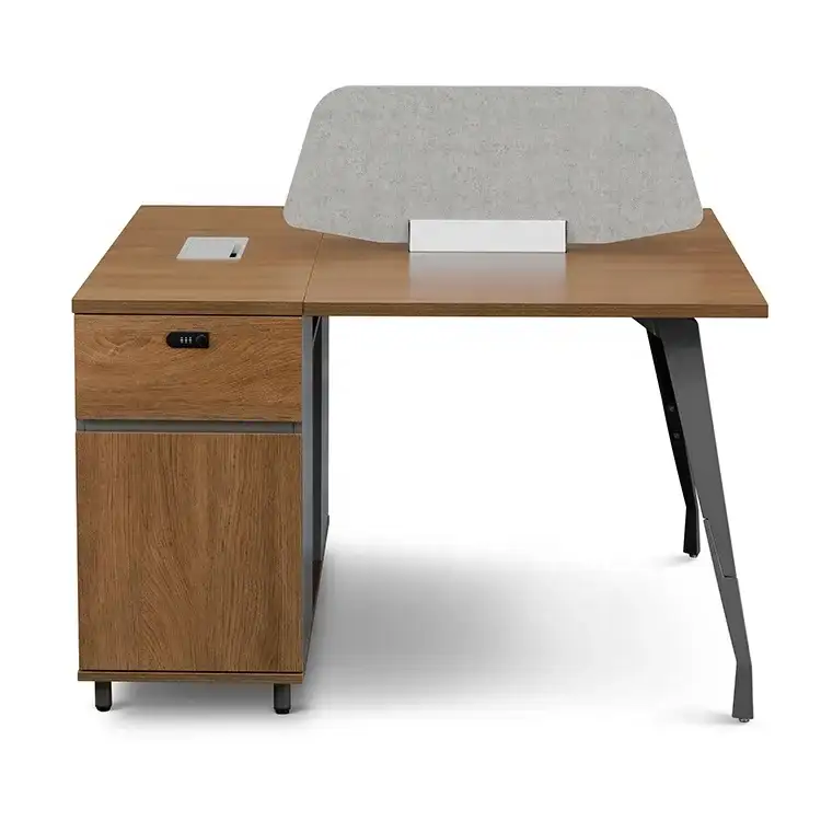 Oland Industrial Office Work Station Meble Orzech Złoty Drewniane 2-osobowe stanowisko pracy ze stałymi cokołami 1