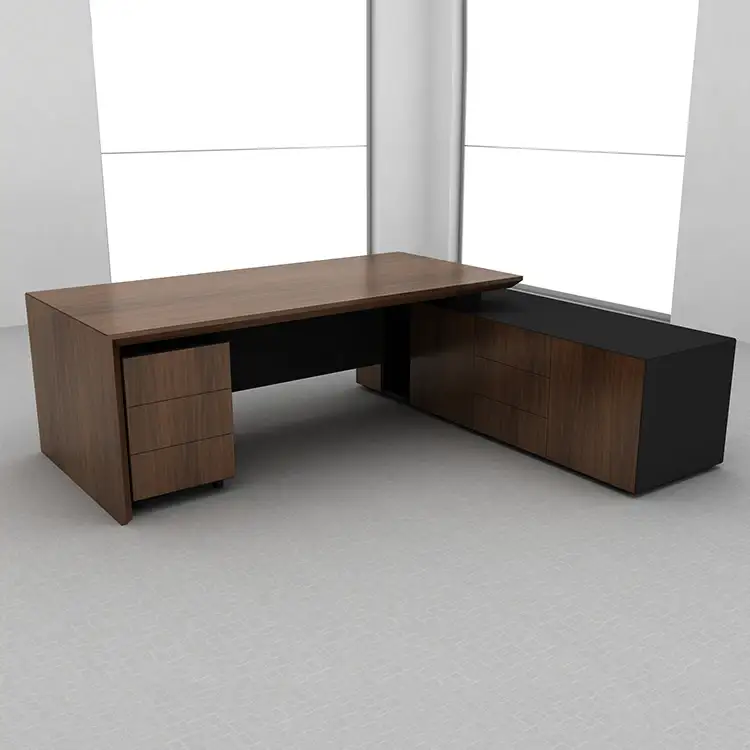 Ensemble de bureau en forme de L avec clapier, bureau de directeur général exécutif, bureau moderne de patron 1