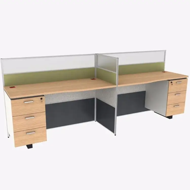 Scrivanie da ufficio moderne per 2 persone a forma di I con cassetti divisori per schermi 1
