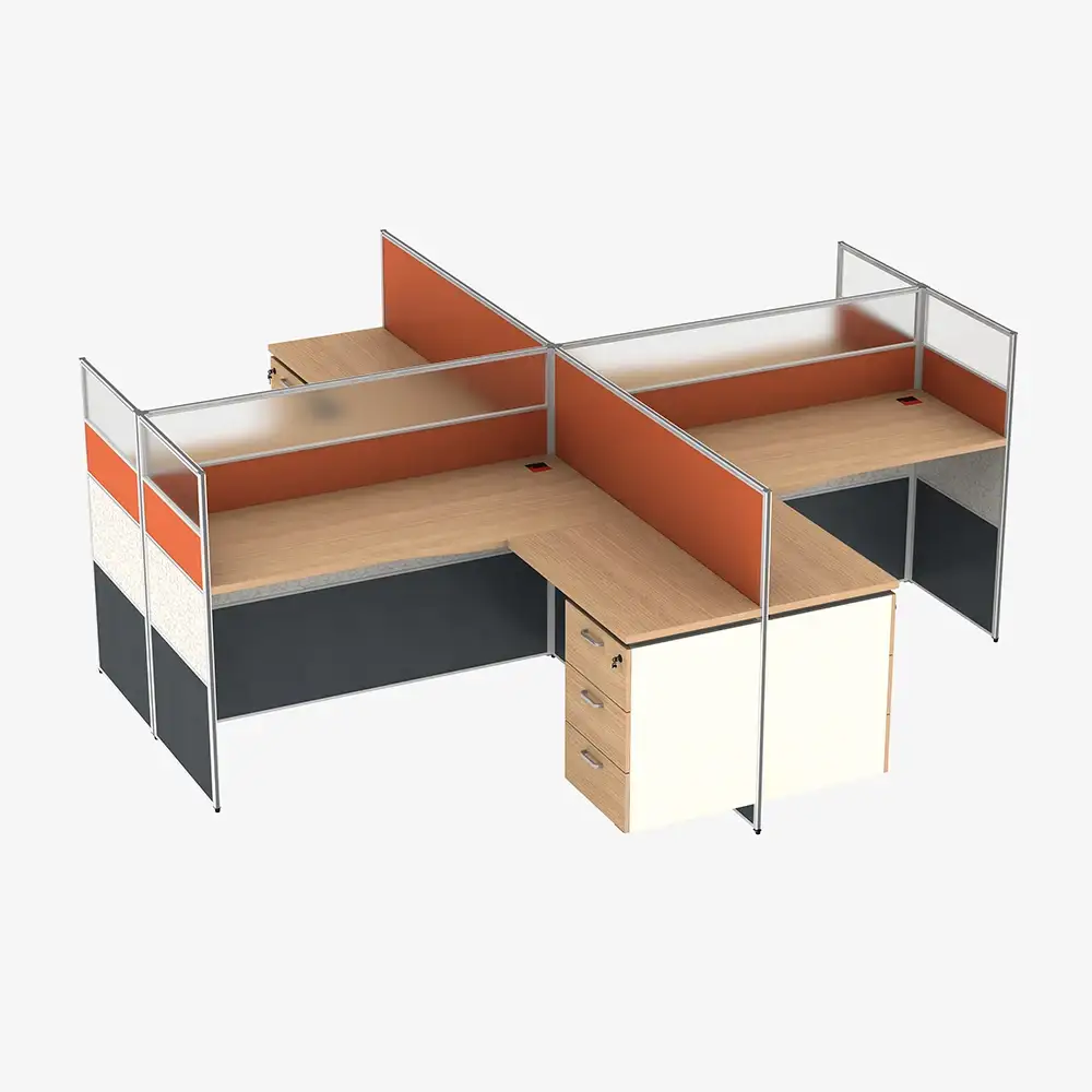 Escritorio de trabajo moderno del ordenador de los muebles de oficinas del Mdf del puesto de trabajo de madera de la forma L de la persona del OEM 4 de la fábrica 1