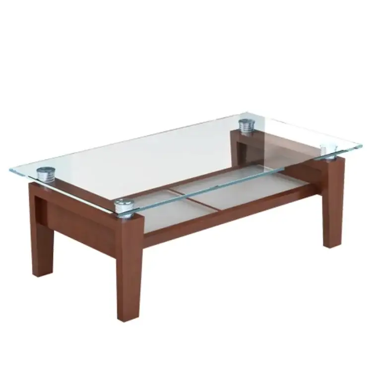Cheap Glass Top Wood Leg Office Coffee Table 1