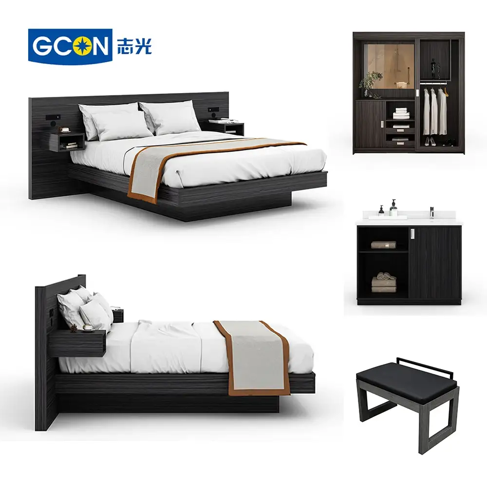 Conjunto de móveis para quartos de hotel, personalizado para projetos de quartos de pousadas de 3 4 5 estrelas & 1