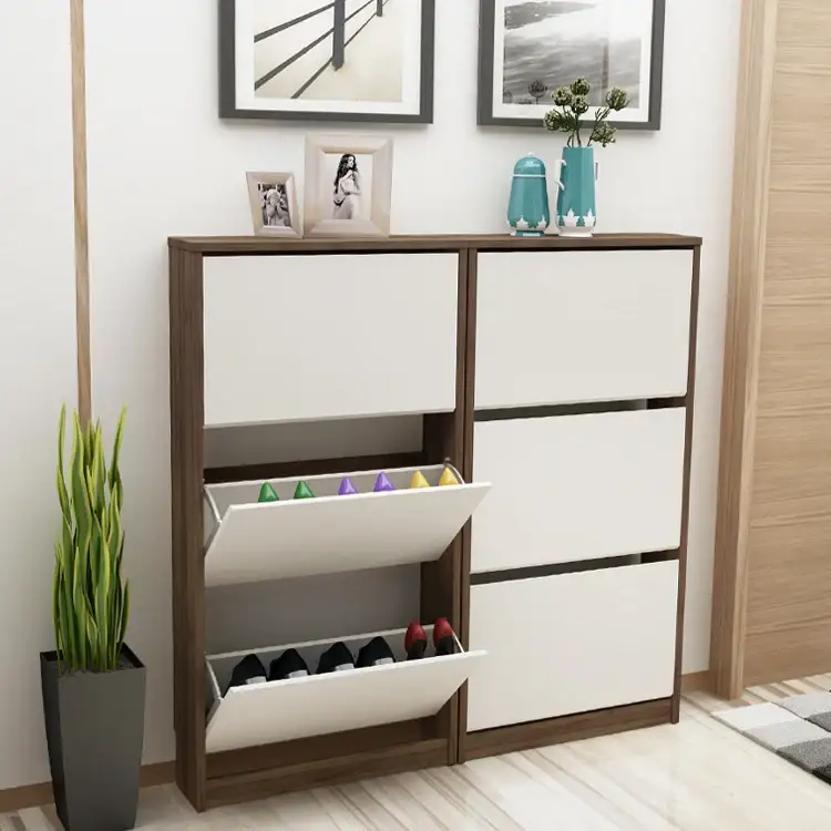 Ultra Thin Flip Shoe Cabinet Home Entrance Wooden Entryway Slim Shoe Rack Tipping Bucket Cabinet 1