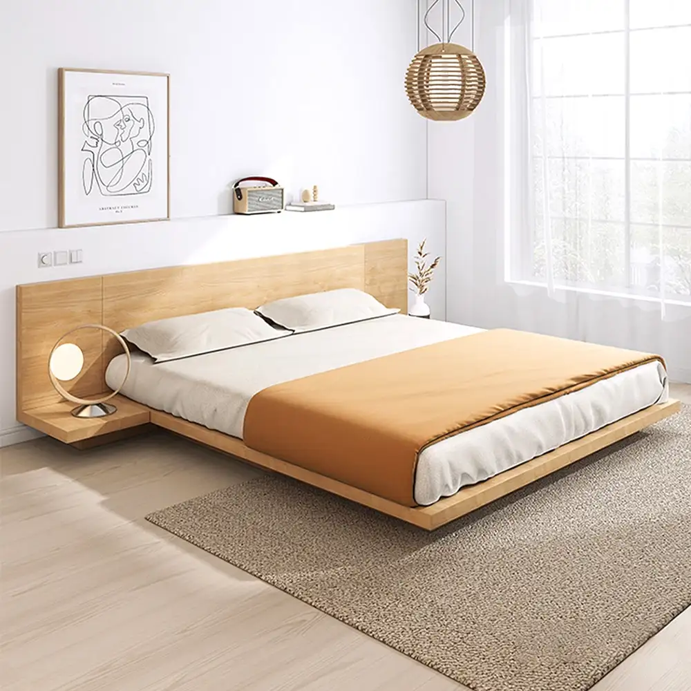 Japans Tatami-bed, massief houten zwevend platformframe Queen Kingsize laag slaapkamermeubilair 1