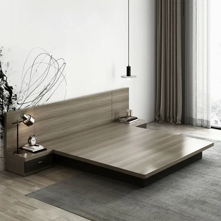 Japanese Bed,Solid Base Platform Tatami Frame Double King Size Wood Bedroom Furniture 1