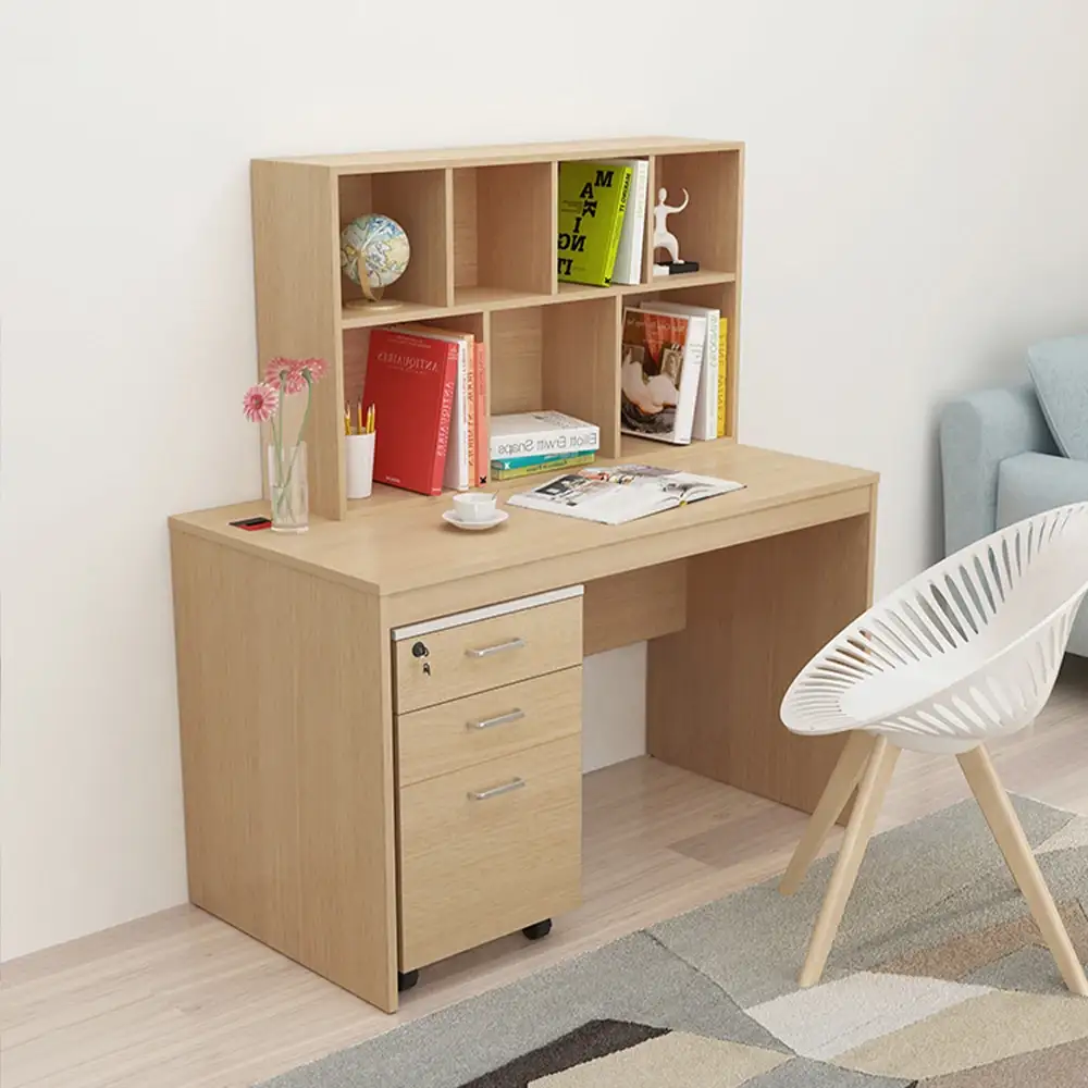 Tavolo da ufficio in legno per la casa con libreria per computer da lavoro per adulti e studenti, libreria, scrivania, mobili per sala studio 1