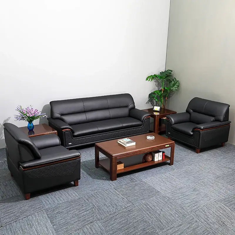 Set di divani in pelle di lusso, divano nero per la reception dell'ufficio Set di mobili per hotel Mobili per ufficio 1