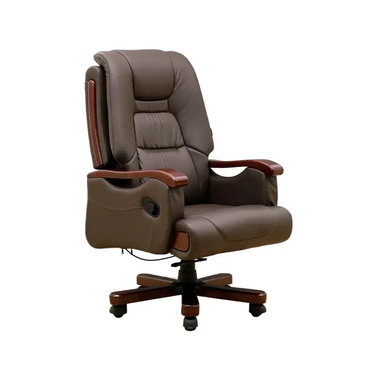 Silla de oficina de Color marrón de cuero auténtico, silla de lujo para jefe ejecutivo, silla ergonómica de trabajo para ordenador, moderna 1