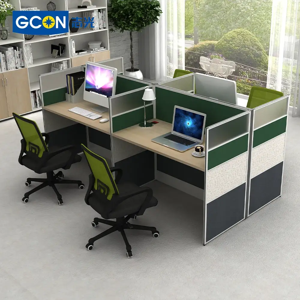 Scrivanie per ufficio moderne, mobili per postazioni di lavoro per ufficio personalizzati per 4 persone, tavolo per postazioni di lavoro a cubicolo 1