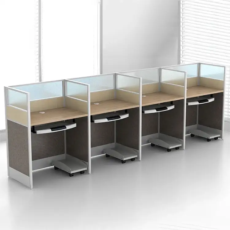 Office Partition Table Call Center Workstation Cubicle Desk Furniture For Office Cubiculo With Transparent Textured Glass 1