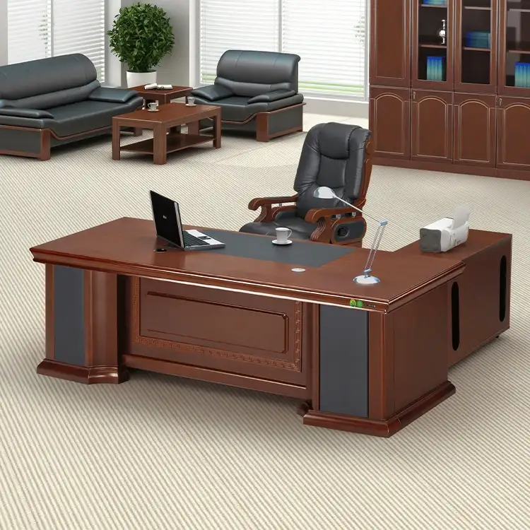 Mesa de oficina ejecutiva moderna, escritorio de jefe de gerente de lujo, muebles de madera 1