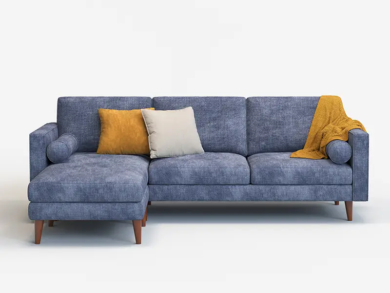 GCON L-shaped Hotel Room Sofa GS-9071 L Shape Rusted Color Couch with Candy Bar Pillow and Chaise 1