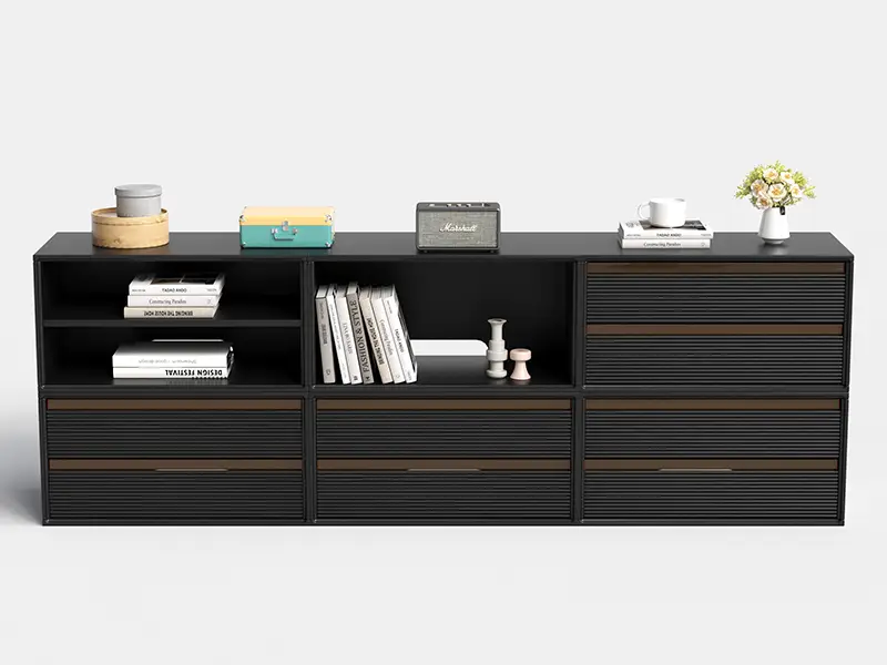 Tủ khách sạn GCON Kệ phong cách màu đen với ngăn kéo có rãnh G-5200 Kho lưu trữ căn hộ mô-đun kết hợp miễn phí 1