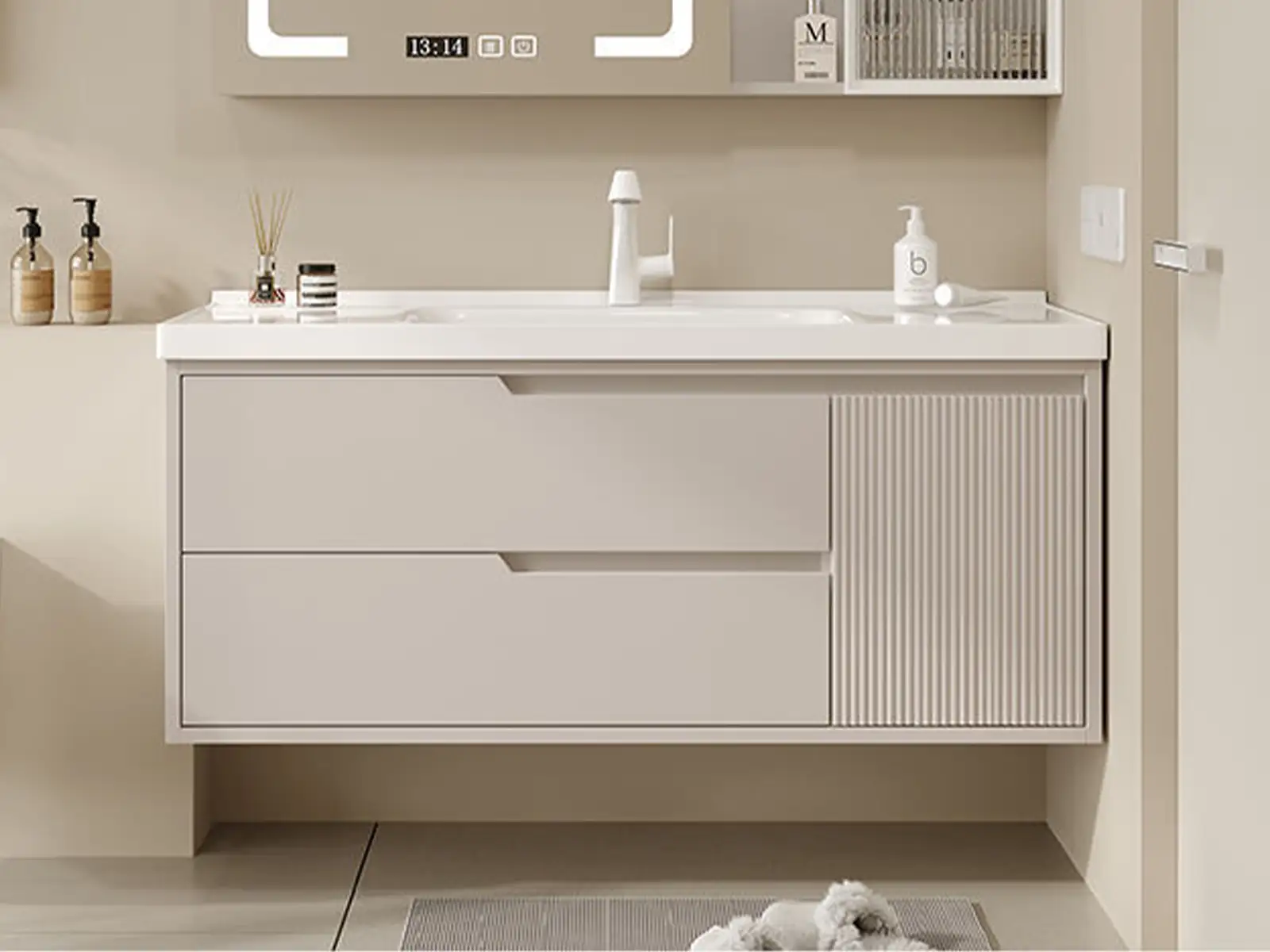 GCON Adr-BV-04 Hotel-Badezimmerwaschtisch mit großem Stauraum und geriffeltem Türdesign 1