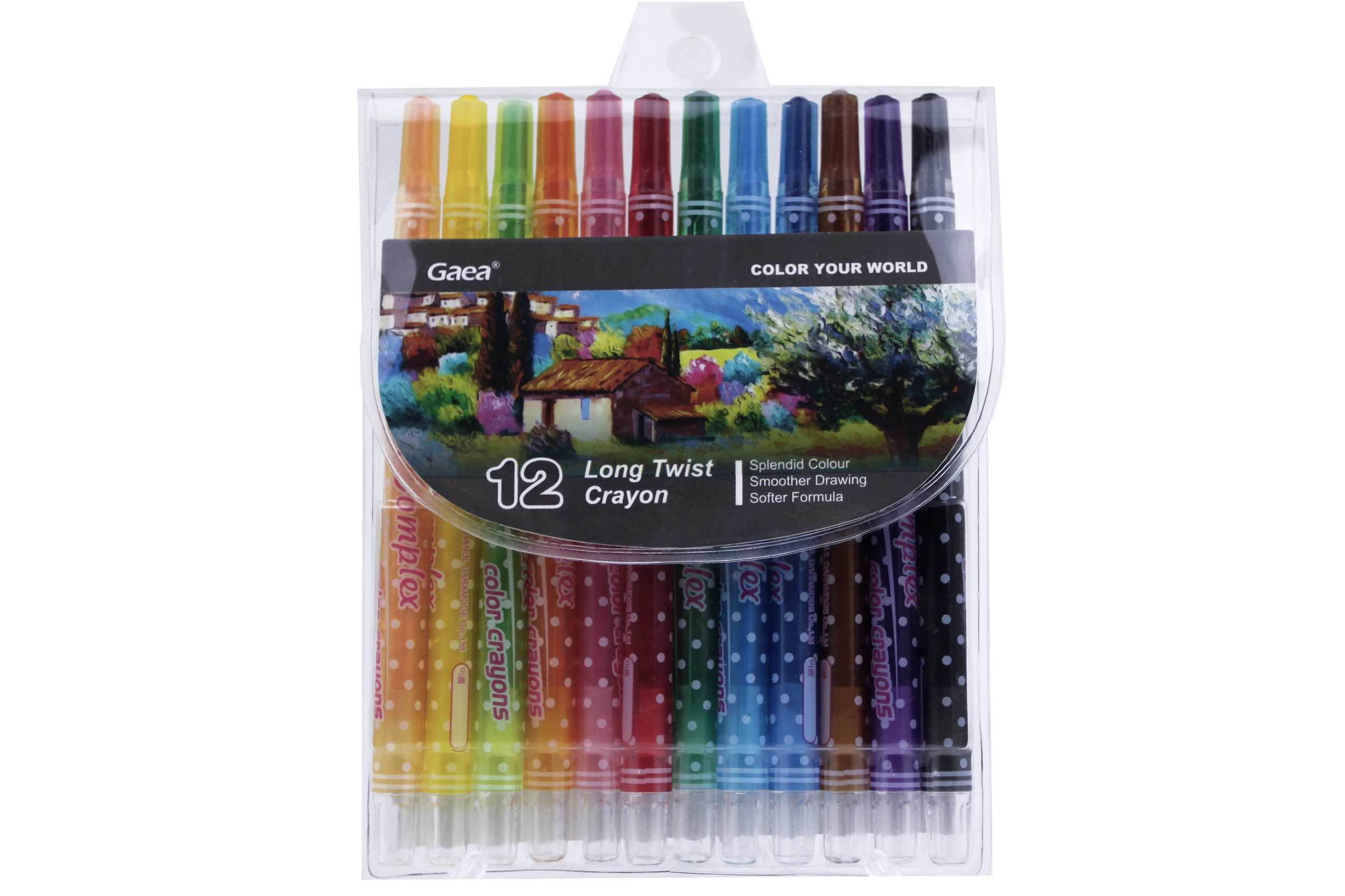 12 color long twist crayon in pvc bag 1