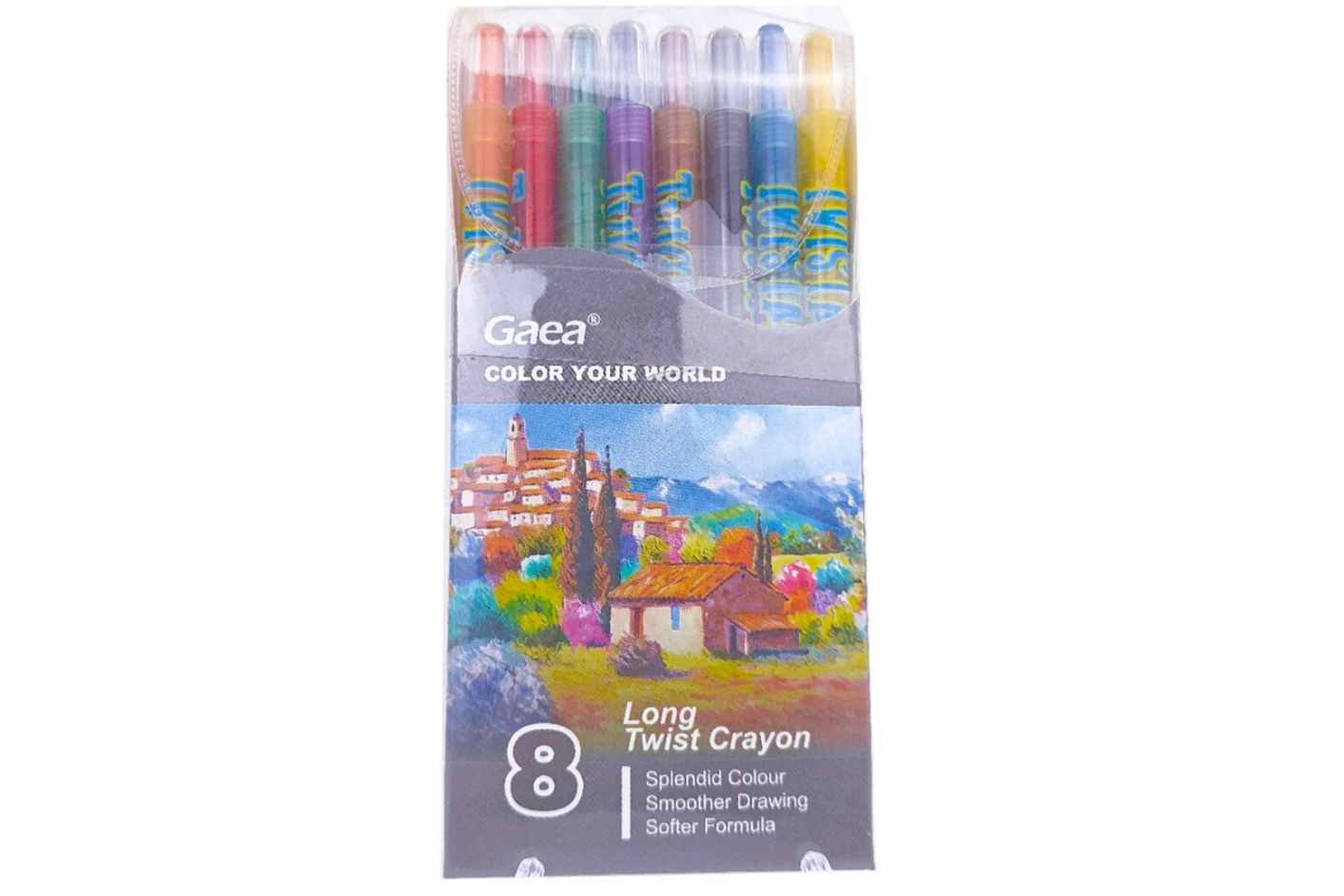 8 color long twist crayon in window PVC 1
