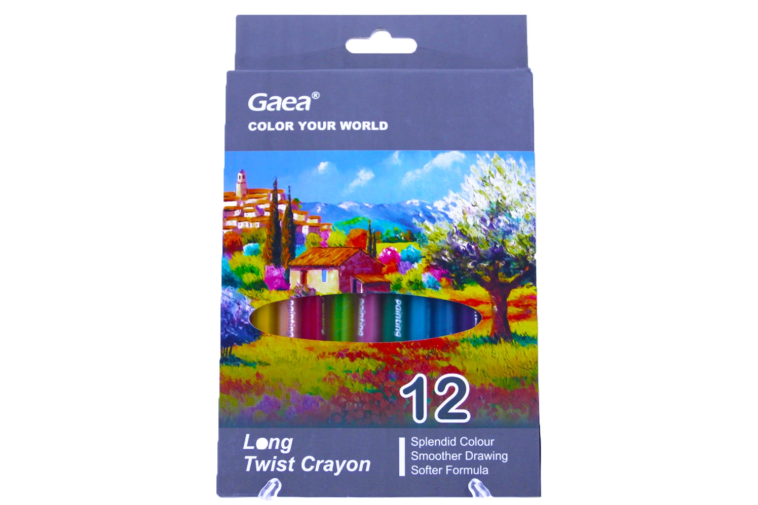 12 color hot silver 1 pcs long  roting crayon paper box 1