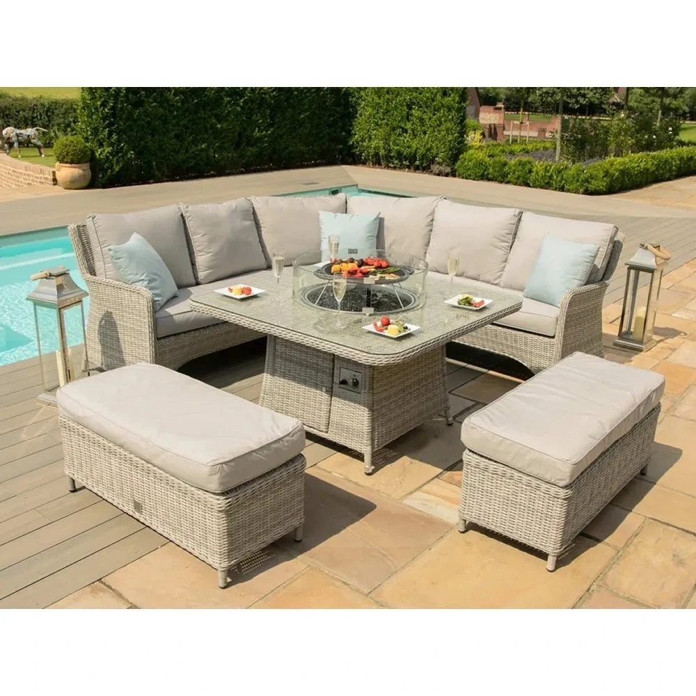 Ensemble de canapé d'angle d'extérieur en rotin, foyer au Propane sans fumée, Table de Patio, meubles chauffants en osier, salon de jardin avec foyer à gaz 1