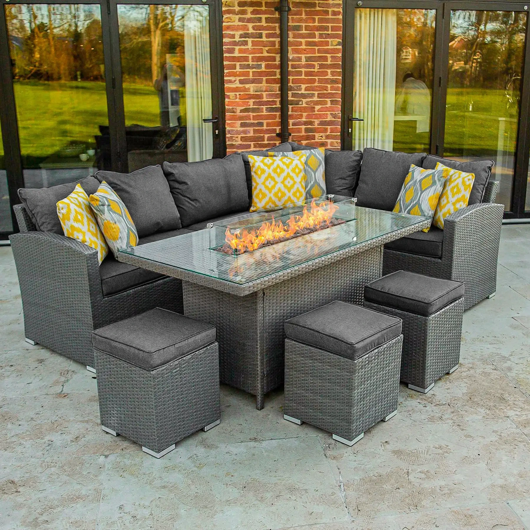 Meubles d'extérieur en rotin pour barbecue, foyer au Propane sans fumée, Table de Patio, chauffage en osier, ensembles de salon de jardin avec foyers à gaz 1
