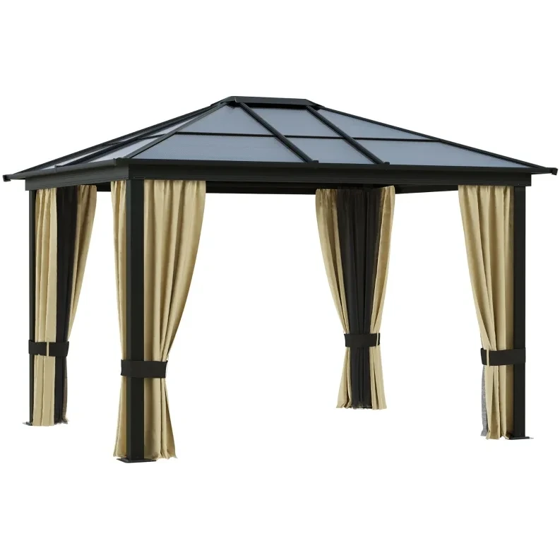 Courtyard Outdoor Steel Frame Gazebo With Twin-wall Polycarbonate Hardtop Roof And Removable Curtains Garden Gazebo 1