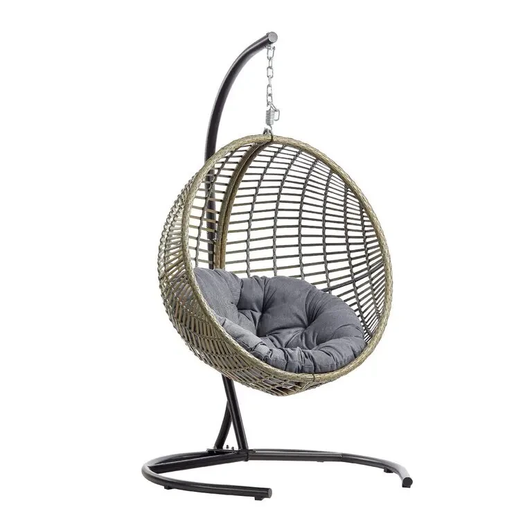 Chaise pivotante d'intérieur et d'extérieur avec coussins, cadre en aluminium, chaise à œufs suspendue en osier avec support 1