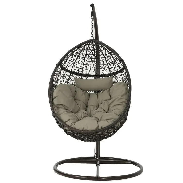 Chaise pivotante en osier pour chambre à coucher, avec support, chaise longue intérieure et extérieure avec coussin, Patio, rotin, chaise suspendue en forme d'œuf de jardin 1