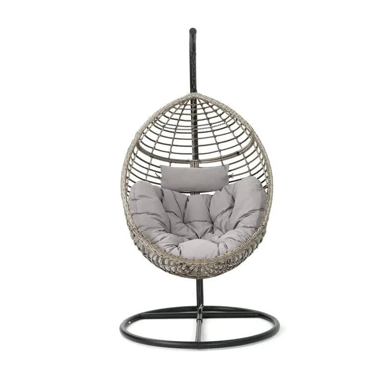 Balançoire simple en osier d'aluminium, moderne et confortable, avec coussin, chaise de jardin pliable en rotin suspendue à œufs avec support 1