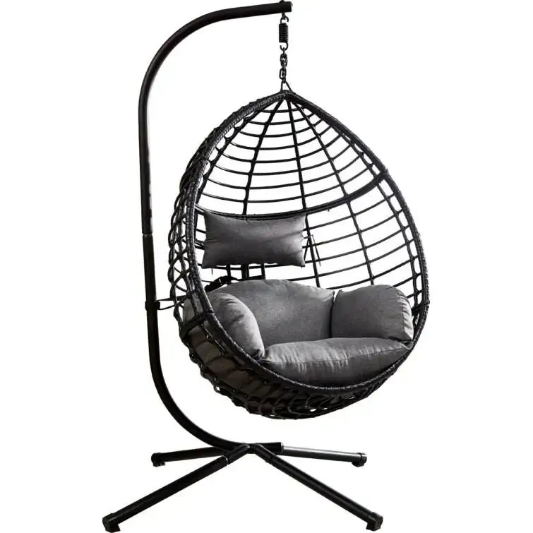 Hamac d'intérieur et d'extérieur avec coussins, chaise à œufs suspendue en osier et métal, avec support, cadre en aluminium, balançoire de porche 1