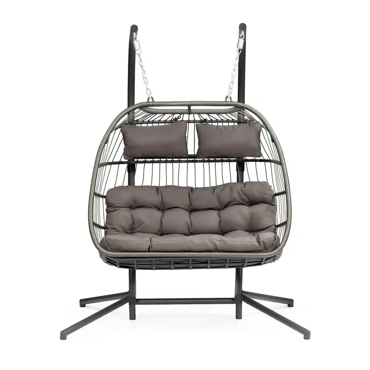 Canapé à œufs suspendu en osier, Design moderne, avec support, causeuse de jardin, extérieur, Double siège, chaise pivotante pliable en rotin1 1