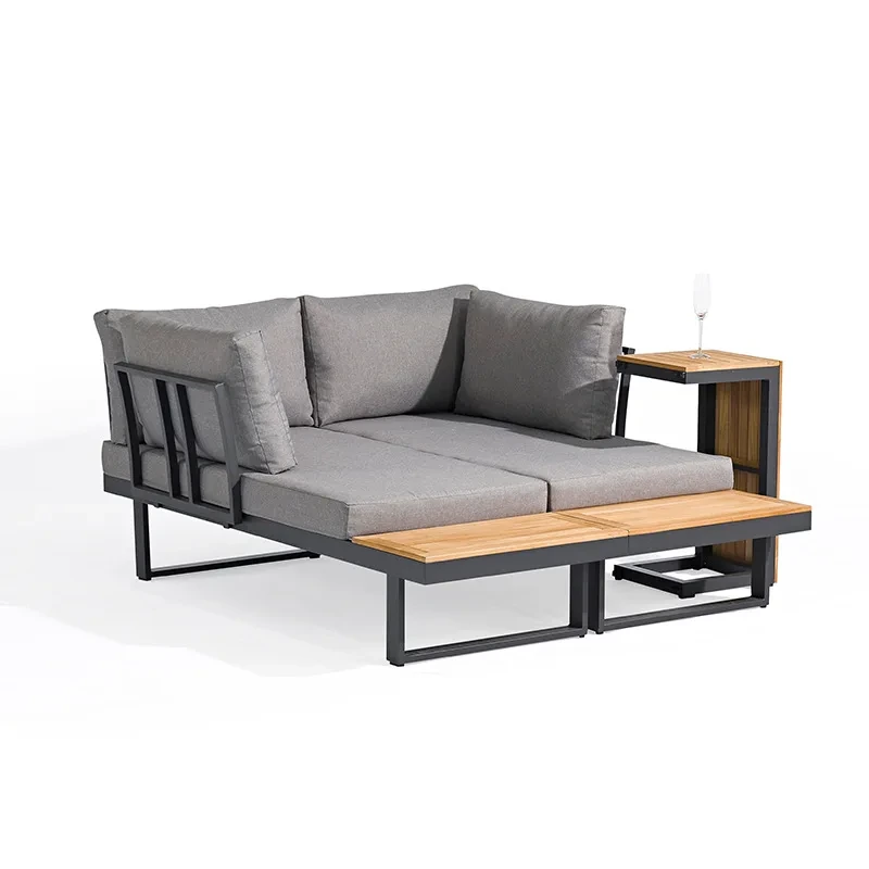 Waterproof Patio Furniture Backyard Grey Double Day Bed Folding Luxury Chaise Lounge Set Outdoor Sun Lounger Pool Chairs Sofa 1