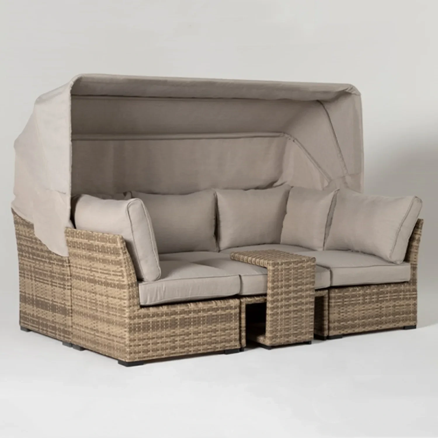 Outdoor Furniture Backyard Wicker Chaise Lounge Set Patio Sun Lounger With Rising Table Garden Rattan Daybed Sofa Day Bed 1