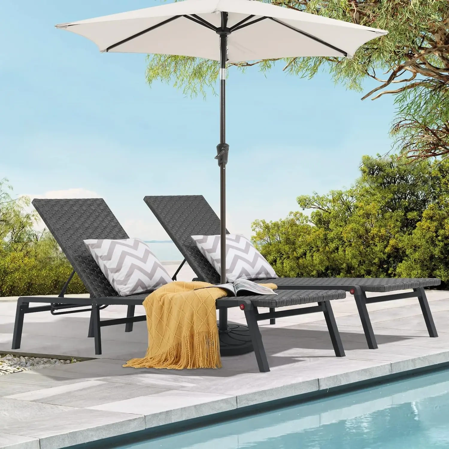 Waterproof Commercial Patio Rattan Chaise Lounge Chair Garden Sunbed Metal Wicker Lounge Outdoor Daybed Pool Sun Lounger Day Bed 1