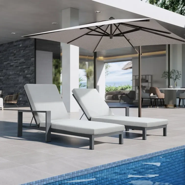 Waterproof Chair Metal Patio Furniture Chaise Lounge Set Aluminium Outdoor Double Sunbed Hotel Swimming Pool Side Daybed Day Bed 1