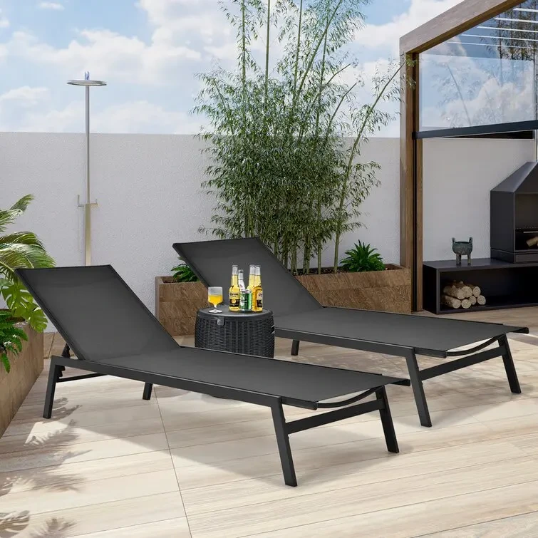Outdoor Sun Lounger Beach Chairs Garden Chaise Lounge Adjustable Height Backrest Positions Pool Side Sunbed Day Bed 1