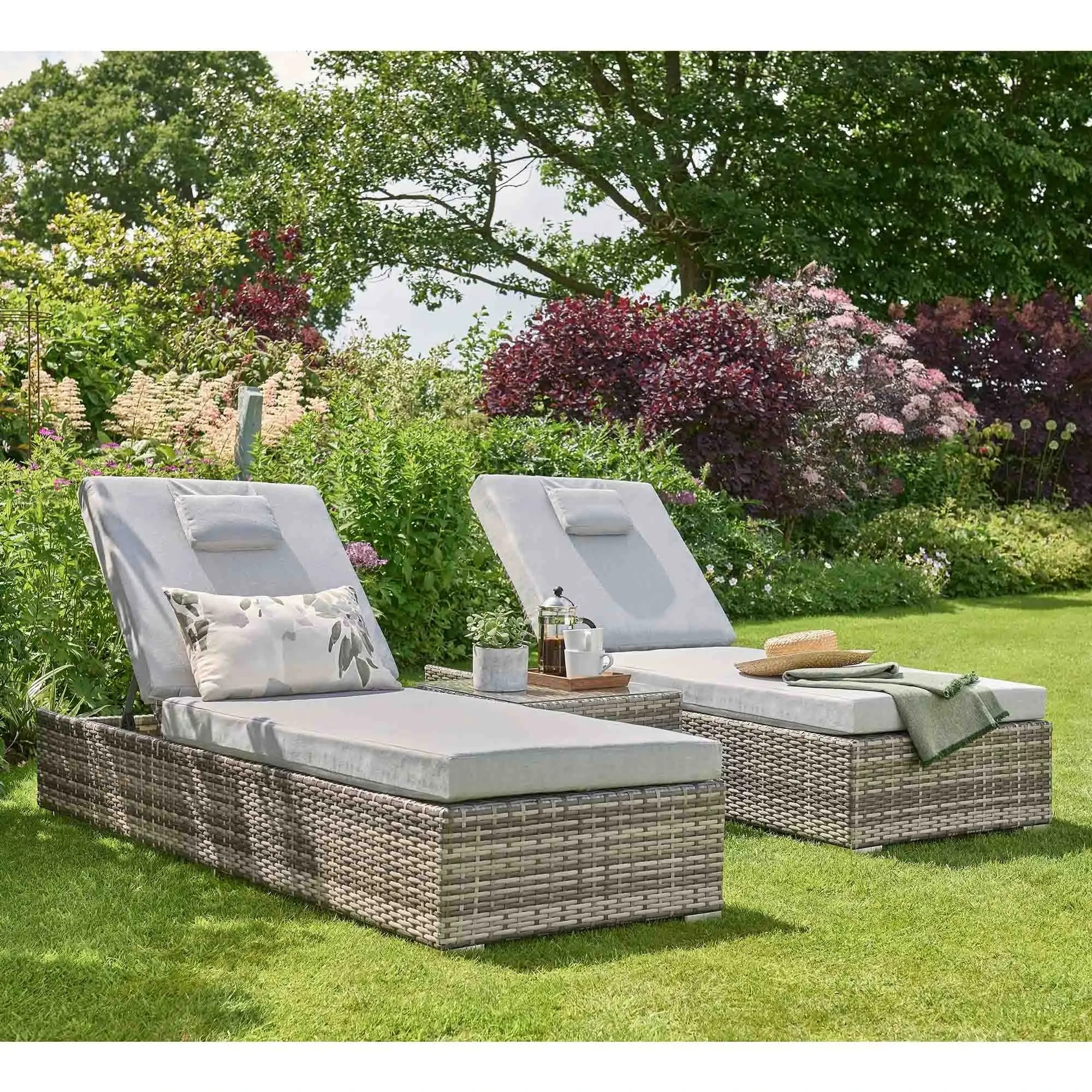 Waterproof Commercial Patio Rattan Chaise Lounger Garden Sunbed Metal Wicker Sun Loungers Outdoor Lounge Daybed Day Bed 1