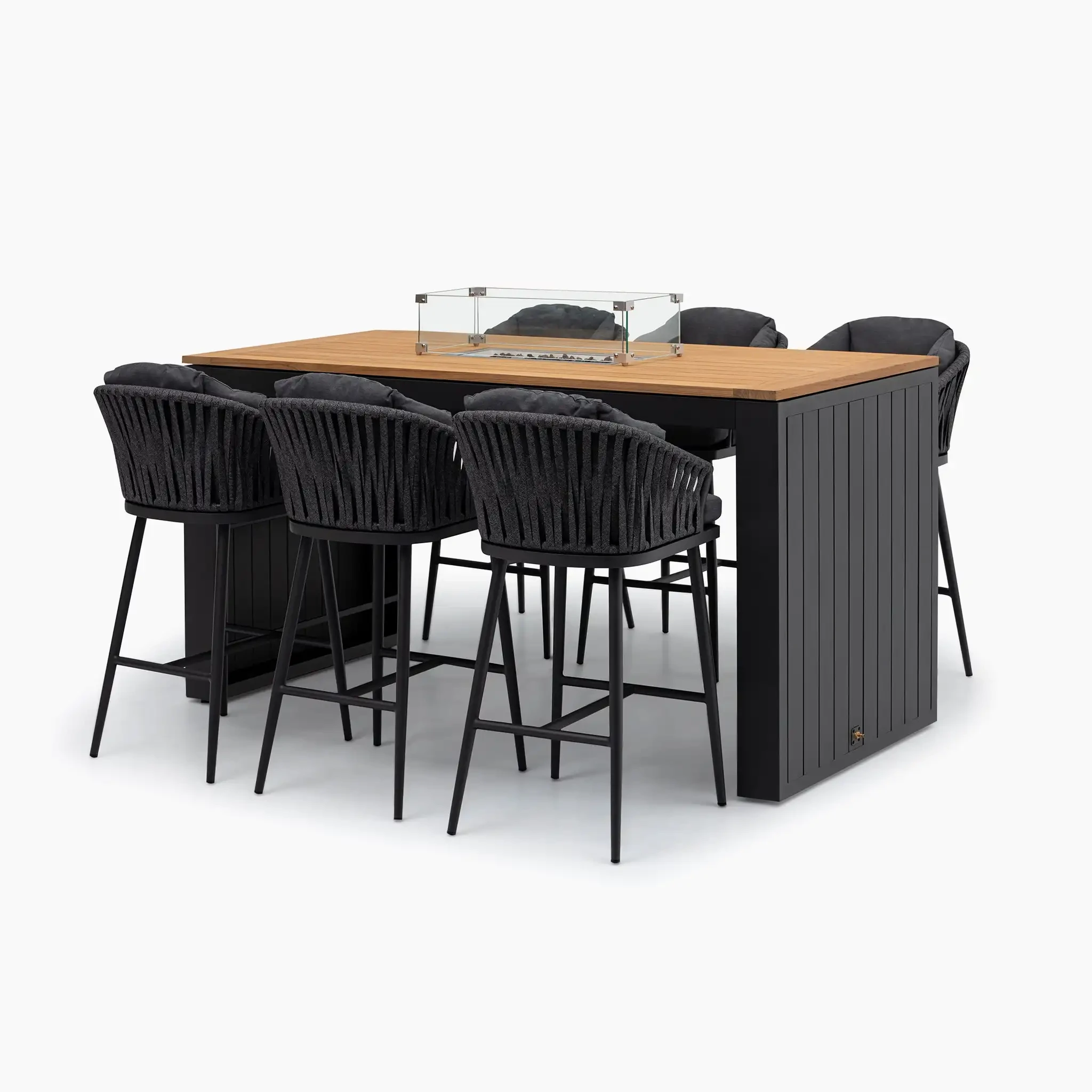 Patio Bar Table And Chairs Set Furniture Rope Woven Garden Fire Pit Tables With Teak Wood Outdoor Dining Sets 1