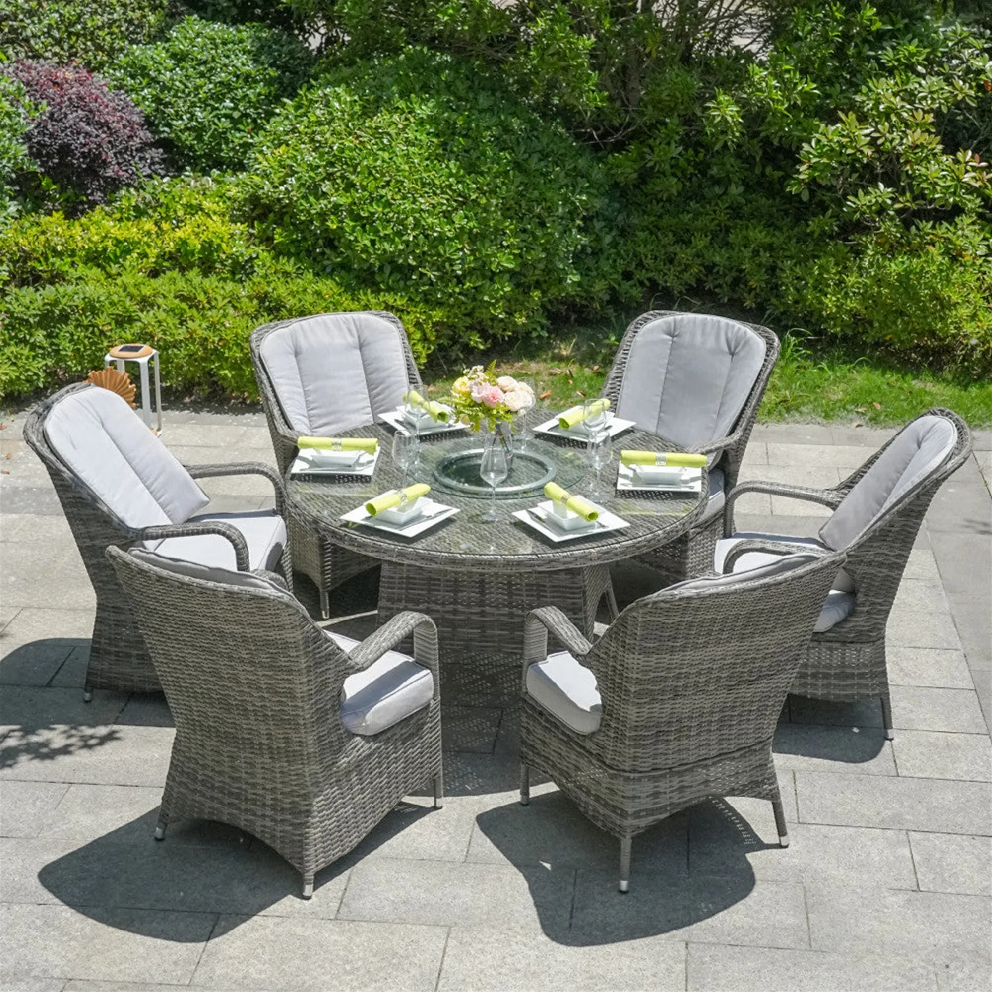 Luxury Restaurant Dining Table Outdoor Rattan Furniture Garden Wicker Chairs With Round Table Patio 6 Seat Wicker Dining Set1 1